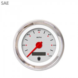 Speedo Gauge - SAE Pegged Ash, Red Modern Needles, Chrome Trim Rings - Part Number: GAR154ZEXHABCE