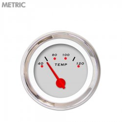 Water Temp Gauge - Metric Pegged Ash, Red Modern Needles, Chrome Trim Rings - Part Number: GAR154ZMXLABCE