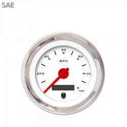 Speedo Gauge - SAE Pegged White, Red Modern Needles, Chrome Trim Rings - Part Number: GAR155ZEXHABCE