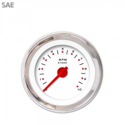 Tachometer Gauge - Pegged White, Red Modern Needles, Chrome Trim Rings - Part Number: GAR155ZEXIABCE