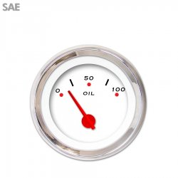 Oil Pressure Gauge - SAE Pegged White, Red Modern Needles, Chrome Trim Rings - Part Number: GAR155ZEXJABCE
