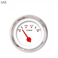 Water Temp Gauge - SAE Pegged White, Red Modern Needles, Chrome Trim Rings - Part Number: GAR155ZEXLABCE
