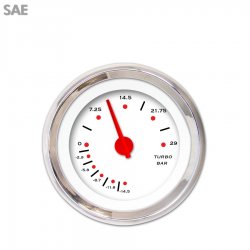 Turbo Gauge - SAE Pegged White, Red Modern Needles, Chrome Trim Rings - Part Number: GAR155ZEXMABCE
