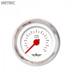 Tachometer Gauge w/ emblem - Pegged Wht, Red Modern Needles, Chrome Trim Rings - Part Number: GAR155ZMAIABCE