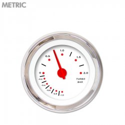 Turbo Gauge - Metric Pegged White, Red Modern Needles, Chrome Trim Rings - Part Number: GAR155ZMXMABCE