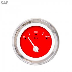 Oil Pressure Gauge - SAE Pegged Red, White Modern Needles, Chrome Trim Rings - Part Number: GAR156ZEXJABCD