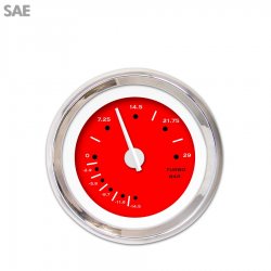 Turbo Gauge - SAE Pegged Red, White Modern Needles, Chrome Trim Rings - Part Number: GAR156ZEXMABCD
