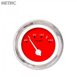 Water Temp Gauge - Metric Pegged Red, White Modern Needles, Chrome Trim Rings - Part Number: GAR156ZMXLABCD