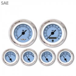 6 Gauge Set w/ emblem - SAE Rider Bl, Black Vintage Needles, Chrome Trim Rings - Part Number: GAR157ZEARABAC