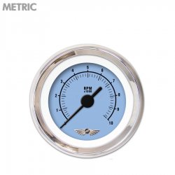 Tachometer Gauge w/ emblem - Rider Bl, Black Vintage Needles, Chrome Trim Rings - Part Number: GAR157ZMAIABAC