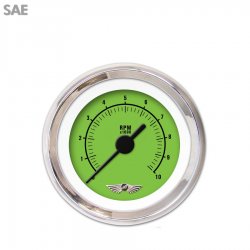 Tachometer Gauge w/ emblem - Rider Gn, Black Vintage Needles, Chrome Trim Rings - Part Number: GAR158ZEAIABAC