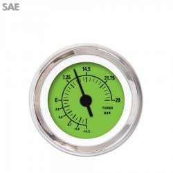 Turbo Gauge - SAE Rider Gn, Black Vintage Needles, Chrome Trim Rings - Part Number: GAR158ZEXMABAC