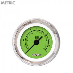Tachometer Gauge w/ emblem - Rider Gn, Black Vintage Needles, Chrome Trim Rings - Part Number: GAR158ZMAIABAC
