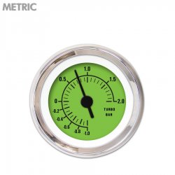 Turbo Gauge - Metric Rider Gn, Black Vintage Needles, Chrome Trim Rings - Part Number: GAR158ZMXMABAC