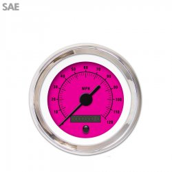 Speedo Gauge - SAE Rider Pink, Black Vintage Needles, Chrome Trim Rings - Part Number: GAR159ZEXHABAC