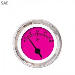 Oil Pressure Gauge - SAE Rider Pink, Black Vintage Needles, Chrome Trim Rings - Part Number: GAR159ZEXJABAC