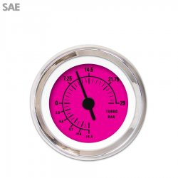 Turbo Gauge - SAE Rider Pink, Black Vintage Needles, Chrome Trim Rings - Part Number: GAR159ZEXMABAC