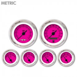 6 Ga. Set w/ emblem Metric Rider Pink, Black Vintage Needles, Chrome Trim Rings - Part Number: GAR159ZMARABAC