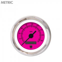 Speedo Gauge - Metric Rider Pink, Black Vintage Needles, Chrome Trim Rings - Part Number: GAR159ZMXHABAC