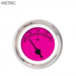 Oil Pressure Gauge Metric Rider Pink, Black Vintage Needles, Chrome Trim Rings - Part Number: GAR159ZMXJABAC