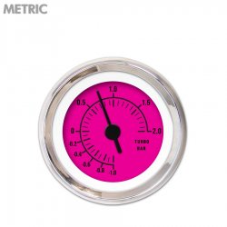 Turbo Gauge - Metric Rider Pink, Black Vintage Needles, Chrome Trim Rings - Part Number: GAR159ZMXMABAC