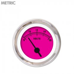 Volt Gauge - Metric Rider Pink, Black Vintage Needles, Chrome Trim Rings - Part Number: GAR159ZMXNABAC