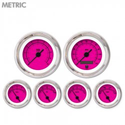 6 Gauge Set - Metric Rider Pink, Black Vintage Needles, Chrome Trim Rings - Part Number: GAR159ZMXRABAC