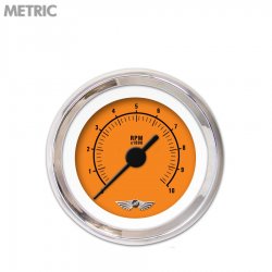 Tachometer Gauge w/ emblem - Rider Org, Black Vintage Needles, Chrome Trim Ring - Part Number: GAR160ZMAIABAC