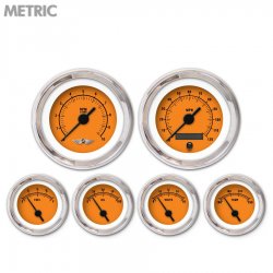 6 Gauge Set w/ emblem Metric Rider Org, Black Vintage Needles, Chrome Trim Ring - Part Number: GAR160ZMARABAC