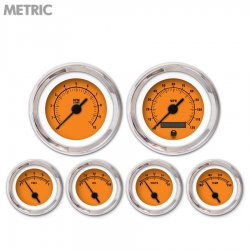 6 Gauge Set - Metric Rider Org, Black Vintage Needles, Chrome Trim Rings - Part Number: GAR160ZMXRABAC