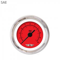 Tachometer Gauge w/ emblem Rider Red, Black Vintage Needles, Chrome Trim Rings - Part Number: GAR161ZEAIABAC