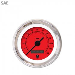 Speedo Gauge - SAE Rider Red, Black Vintage Needles, Chrome Trim Rings - Part Number: GAR161ZEXHABAC