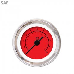 Tachometer Gauge - Rider Red, Black Vintage Needles, Chrome Trim Rings - Part Number: GAR161ZEXIABAC