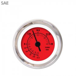 Turbo Gauge - SAE Rider Red, Black Vintage Needles, Chrome Trim Rings - Part Number: GAR161ZEXMABAC