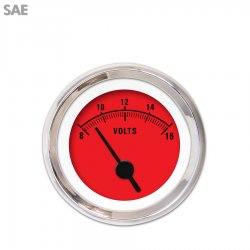 Volt Gauge - SAE Rider Red, Black Vintage Needles, Chrome Trim Rings - Part Number: GAR161ZEXNABAC