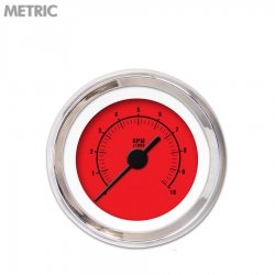 Tachometer Gauge - Rider Red, Black Vintage Needles, Chrome Trim Rings - Part Number: GAR161ZMXIABAC