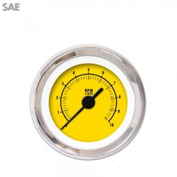 Tachometer Gauge - Rider Yellow, Black Vintage Needles, Chrome Trim Rings - Part Number: GAR162ZEXIABAC