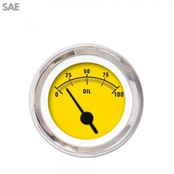 Oil Pressure Gauge - SAE Rider Yellow, Black Vintage Needles, Chrome Trim Rings - Part Number: GAR162ZEXJABAC