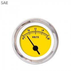 Volt Gauge - SAE Rider Yellow, Black Vintage Needles, Chrome Trim Rings - Part Number: GAR162ZEXNABAC