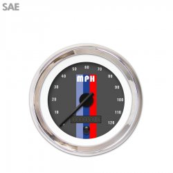 Speedo Ga. SAE Vintage Autobahn Dark Grey, Black Mod Needles, Chrome Trim Rings - Part Number: GAR163ZEXHABCC