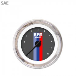 Tach Gauge Vintage Autobahn Dark Grey, Black Modern Needles, Chrome Trim Rings - Part Number: GAR163ZEXIABCC