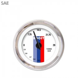 Turbo Gauge - SAE Vintage Autobahn Wht, Black Modern Needles, Chrome Trim Rings - Part Number: GAR164ZEXMABCC
