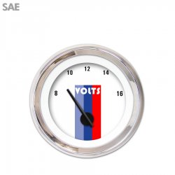 Volt Gauge - SAE Vintage Autobahn Wht, Black Modern Needles, Chrome Trim Rings - Part Number: GAR164ZEXNABCC