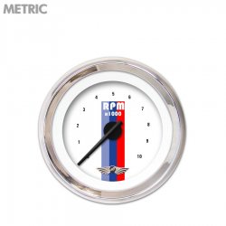 Tach Ga. w/ emblem Vintage Autobahn White, Black Mod Needles, Chrome Trim Rings - Part Number: GAR164ZMAIABCC