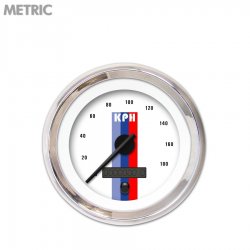 Speedo Ga. Metric Vintage Autobahn White, Black Modern Needles, Chrome Rings - Part Number: GAR164ZMXHABCC