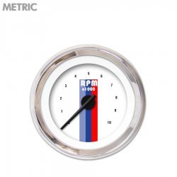 Tachometer Gauge Vintage Autobahn White, Black Modern Needles, Chrome Rings - Part Number: GAR164ZMXIABCC