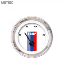 Water Temp Ga. Metric Vintage Autobahn White, Black Mod Needles, Chrome Rings - Part Number: GAR164ZMXLABCC