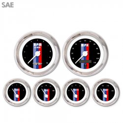 6 Ga. Set w/ emblem SAE Vintage Autobahn Black, White Mod Nedl, Chrome Rings - Part Number: GAR165ZEARABCD