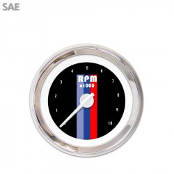 Tachometer Gauge Vintage Autobahn Black, White Modern Needles, Chrome Rings - Part Number: GAR165ZEXIABCD