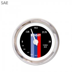 Turbo Gauge - SAE Vintage Autobahn Black, Wht Modern Needles, Chrome Trim Rings - Part Number: GAR165ZEXMABCD